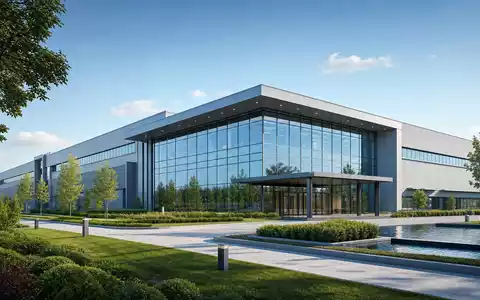 VAT Group AG CH0311864901 zeigt Architektur-Render eines modernen Hightech-Firmengebäudes mit Glasfassade und Grünanlagen - Foto: THN