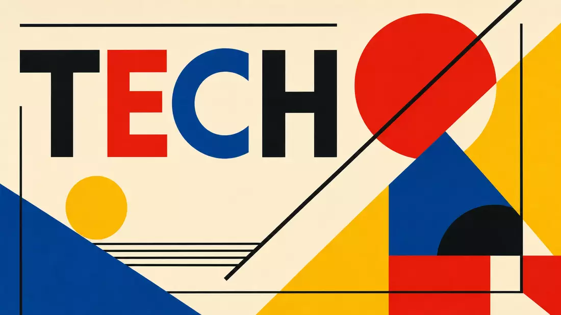 Bauhaus-Poster mit geometrischen Formen und Schriftzug TECH, VAT Group AG