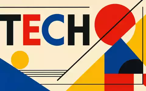 VAT Group AG CH0311864901 illustriert Bauhaus-Poster mit geometrischen Formen und großem Sektor-Schriftzug TECH in Primärfarben - Foto: THN