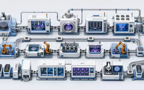 VAT Group AG CH0311864901 visualisiert isometrische 3D-Wertschöpfungskette der Halbleiterfertigung mit Vakuumkammern und Robotern - Foto: THN
