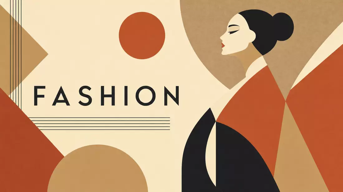 Geometrisches Bauhaus-Poster mit Schriftzug FASHION in Creme- und Terrakottafarben
