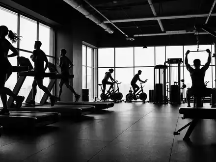Schwarzweiß-Reportage zeigt Menschen beim Training an Geräten, passend zur Branche von Technogym S.p.A., ISIN IT0005162406 - Foto: THN