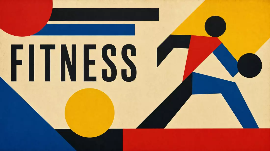 Bauhaus-Poster geometrisch mit Schriftzug FITNESS, thematisch zu Technogym S.p.A