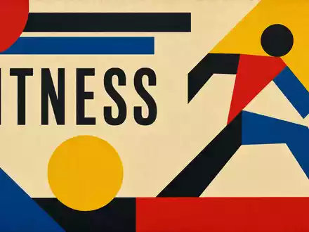 Bauhaus-Poster mit geometrischen Formen und dem Wort FITNESS repräsentiert die Branche von Technogym S.p.A. (IT0005162406) - Foto: THN