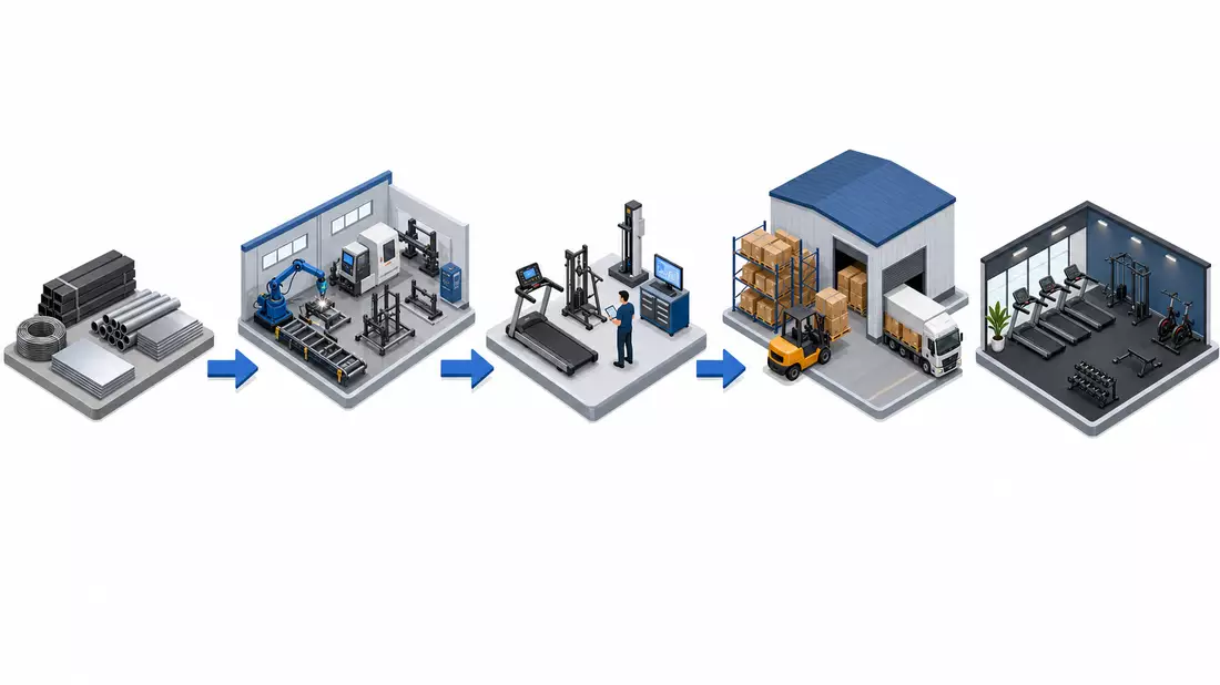 Isometrisches Diagramm Wertschöpfungskette Fitnessgeräte, Bezug Technogym S.p.A