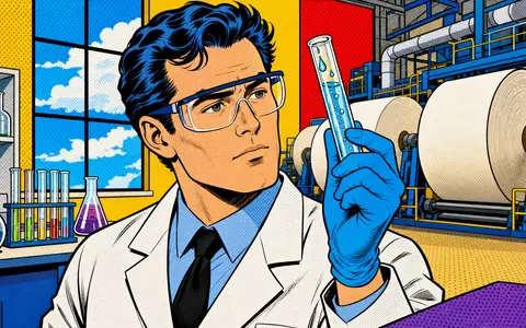 Kemira Oyj FI0009004824 erforscht in Laboren Chemieformeln für Wasseraufbereitung, dargestellt im bunten Pop-Art-Comicstil - Foto: THN