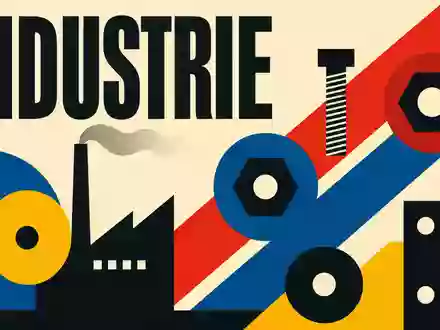 Fastenal Co. Industriesektor als geometrisches Bauhaus-Poster mit dem Sektor-Text INDUSTRIE, ISIN US3119001044 - Foto: THN
