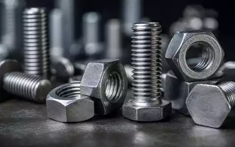 Fastenal Co. Edelstahlschrauben und Sechskantmuttern in einer dramatischen Makro-Detailaufnahme mit Tiefenschärfe, ISIN US3119001044 - Foto: THN