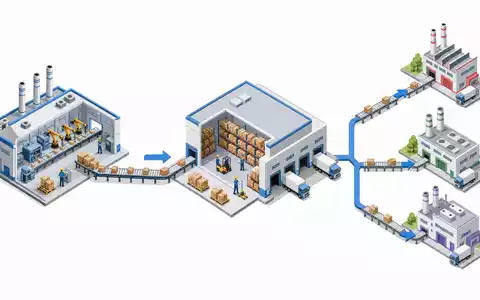 Fastenal Co. Lieferkette als isometrisches 3D-Prozessdiagramm von Hersteller zu Kunden, ISIN US3119001044 - Foto: THN