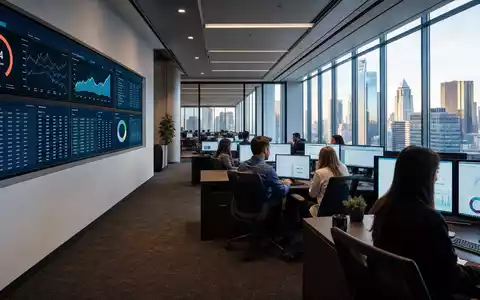 Fair Isaac Corp. US3032501047 zeigt modernes Analyse Büro mit Kredit Dashboards auf großen Monitoren - Foto: THN