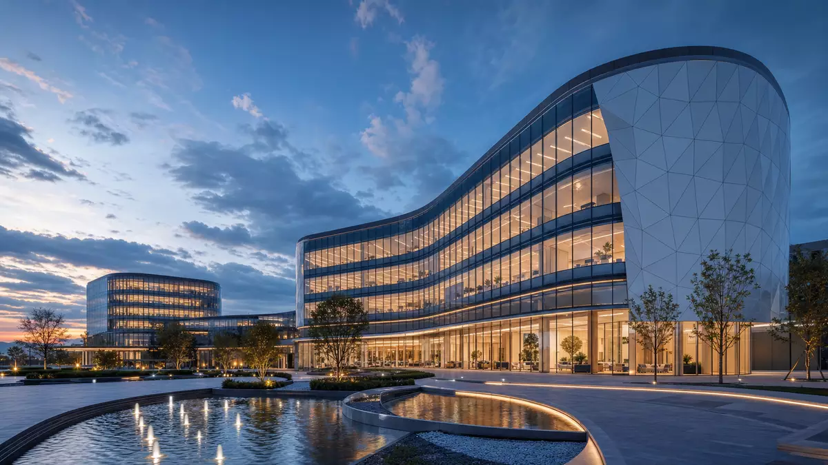 Architektur-Render Technologiecampus Fair Isaac Corp. US3032501047 mit parametrischer Glasfassade
