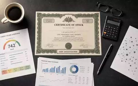 Fair Isaac Corp. US3032501047 Flatlay mit Aktien Zertifikat ISIN Karte und Kredit Analyse Unterlagen - Foto: THN