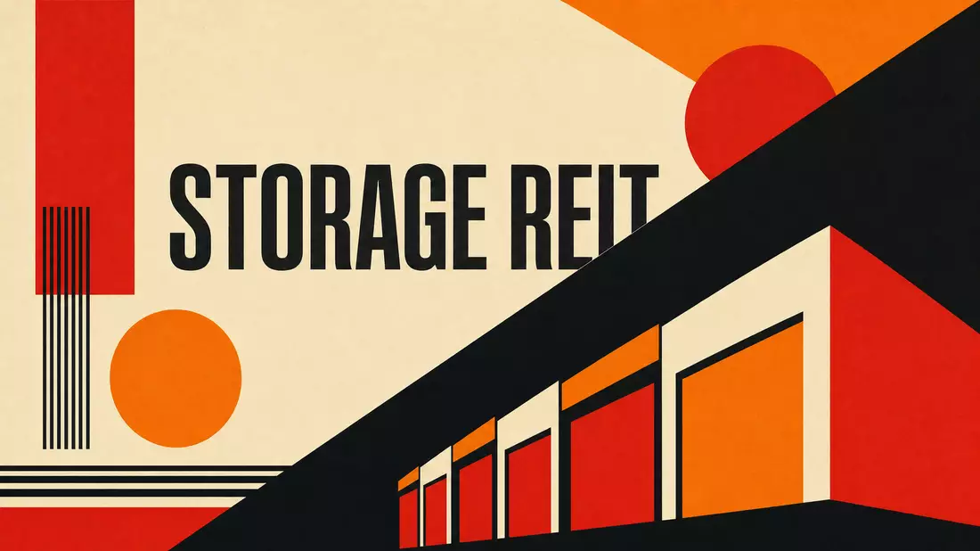 Bauhaus-Konstruktivismus-Poster mit Text STORAGE REIT in Orange, Rot und Schwarz
