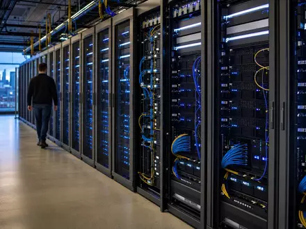 F5 Inc. zeigt modernes Rechenzentrum mit Serverracks und Netzwerktechniker am Standort Seattle ISIN US3156161024 - Foto: THN