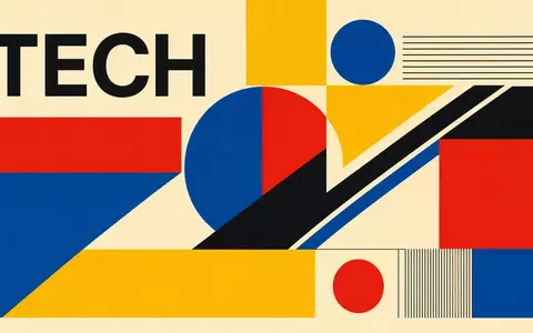 F5 Inc. Bauhaus-Poster mit Sektor-Text TECH geometrischen Formen und Primärfarben ISIN US3156161024 - Foto: THN