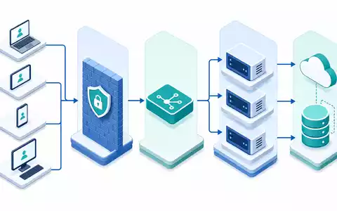 F5 Inc. isometrisches 3D-Diagramm der Cloud-Applikationslieferkette mit Firewall und Sicherheitsebenen ISIN US3156161024 - Foto: THN