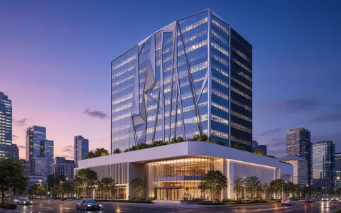 FactSet Research US3030751057 – Architektur-Render zeigt modernes Hochhaus im nächtlichen urbanen Finanzdistrikt - Foto: THN
