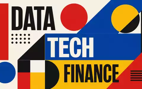 FactSet Research US3030751057 – Bauhaus-Poster mit TEXT DATA TECH FINANCE in geometrischen Primärfarben - Foto: THN