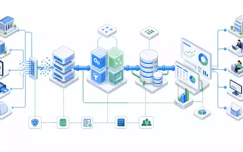 FactSet Research US3030751057 – isometrische 3D-Illustration der Finanzdaten-Wertschöpfungskette mit Servern Datenbanken und Dashboards - Foto: THN