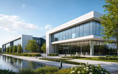 Modernes Architektur-Rendering einer Firmenzentrale repräsentiert den Unternehmenssitz von Lotus Bakeries NV BE0003604155 - Foto: THN