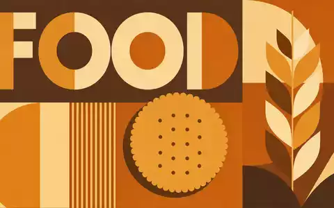 Geometrisches Bauhaus-Poster mit Keks- und Getreidemotiven symbolisiert die Branche von Lotus Bakeries NV BE0003604155 - Foto: THN