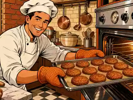 Farbenfrohe Pop-Art-Comicszene mit fröhlichem Bäcker feiert die Backkunst von Lotus Bakeries NV BE0003604155 humorvoll - Foto: THN