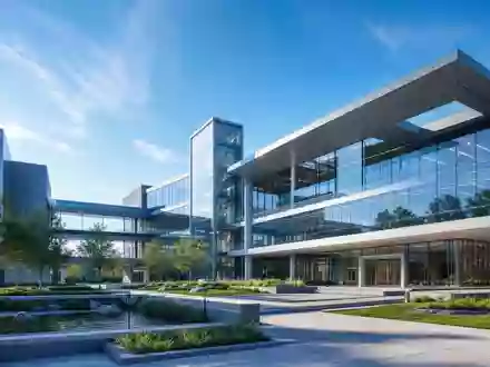 Architektur-Render eines modernen Forschungsgebäudes repräsentiert den Innovationsstandort von Barco NV, ISIN BE0974362940 - Foto: THN