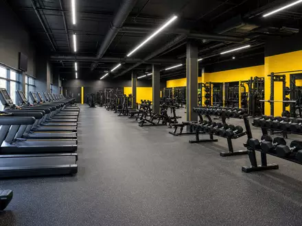 Fotorealistische Aufnahme eines modernen Fitnessstudios zeigt Basic-Fit N.V. (ISIN NL0011872650) und dessen typisches Geräteangebot - Foto: THN