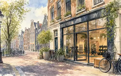 Aquarellmalerei einer niederländischen Straßenszene mit Fitnessstudio symbolisiert den Heimatmarkt von Basic-Fit N.V., ISIN NL0011872650 - Foto: THN