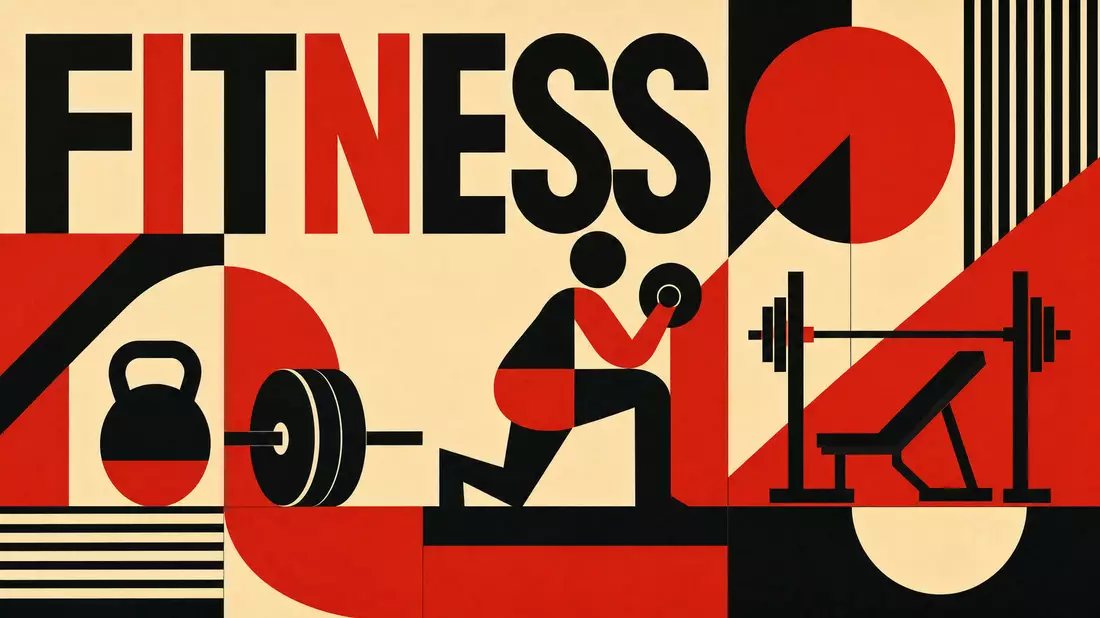 Bauhaus-Poster mit geometrischen Formen und dem Schriftzug FITNESS