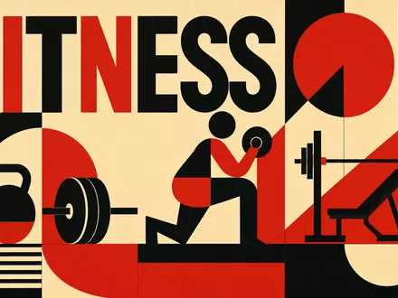 Geometrisches Bauhaus-Poster mit dem Wort FITNESS visualisiert die Branche von Basic-Fit N.V., ISIN NL0011872650, künstlerisch - Foto: THN