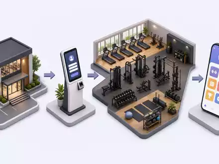 Isometrische 3D-Illustration der Wertschöpfungskette veranschaulicht das Geschäftsmodell von Basic-Fit N.V., ISIN NL0011872650, anschaulich - Foto: THN