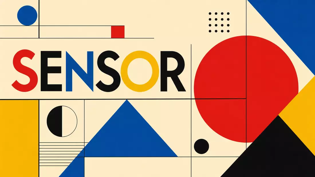 Bauhaus-Poster mit geometrischen Formen und Sektor-Schriftzug SENSOR