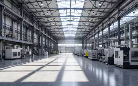 Parker-Hannifin US7010941019 zeigt ein Architektur-Rendering einer modernen Werkshalle mit Stahlkonstruktion und vielen Fertigungsanlagen - Foto: THN