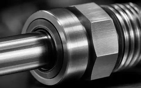 Parker-Hannifin US7010941019 zeigt eine Makroaufnahme von präzise gefertigtem Metallgewinde und einer glänzenden Kolbenstange - Foto: THN