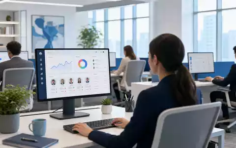 Paycom Software Inc. (US70432V1026) illustriert durch modernen Open-Space mit Cloud-HR-Software auf Bildschirmen sichtbar - Foto: THN
