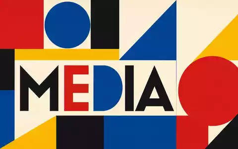 Paramount Global (US92556V1061) Bauhaus-Poster mit geometrischen Formen und Schriftzug MEDIA repräsentiert Medienbranche - Foto: THN