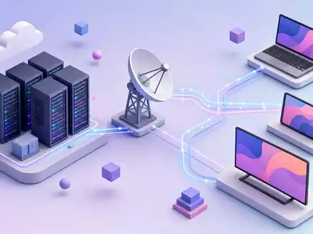 Paramount Global (US92556V1061) isometrische 3D-Grafik zeigt generische Streaming-Distributionskette von Server zu mehreren Endgeräten - Foto: THN