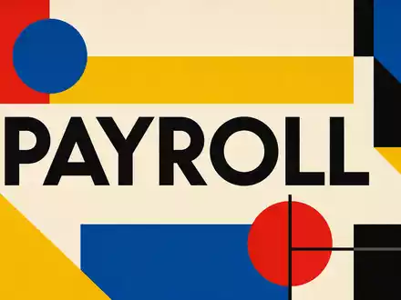 Paychex Inc. US7043261079 als Bauhaus-Poster mit geometrischen Formen und dem Wort PAYROLL in großer Typografie - Foto: THN