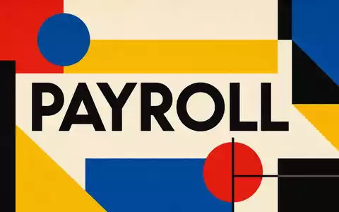 Paychex Inc. US7043261079 als Bauhaus-Poster mit geometrischen Formen und dem Wort PAYROLL in großer Typografie - Foto: THN