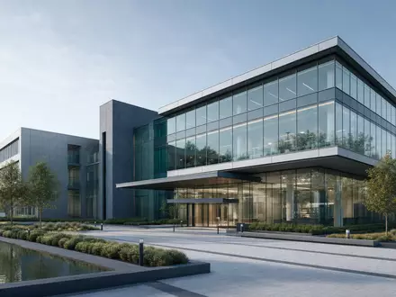 Steris plc IE00BFY8C754 illustriert als Architektur-Render ein modernes gläsernes Firmengebäude der Medizintechnikbranche - Foto: THN