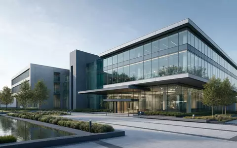 Steris plc IE00BFY8C754 illustriert als Architektur-Render ein modernes gläsernes Firmengebäude der Medizintechnikbranche - Foto: THN