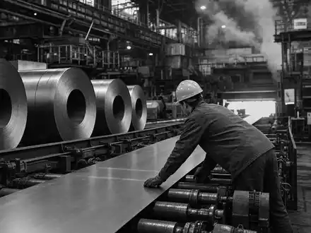 Schwarzweiß-Reportage zeigt Stahlproduktion, passend zu Steel Dynamics Inc., ISIN US8581191009, im Sektor Stahl - Foto: THN