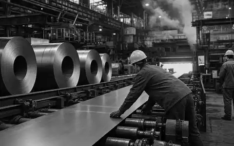 Schwarzweiß-Reportage zeigt Stahlproduktion, passend zu Steel Dynamics Inc., ISIN US8581191009, im Sektor Stahl - Foto: THN