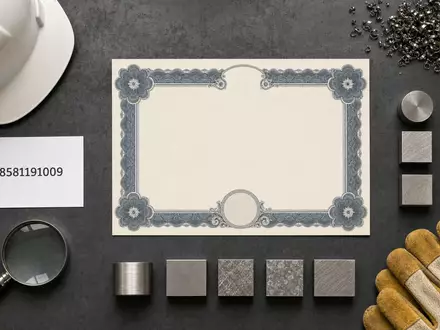 Flatlay mit Aktienzertifikat und ISIN-Karte veranschaulicht Steel Dynamics Inc., ISIN US8581191009, Sektor Stahl - Foto: THN