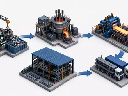 Isometrisches 3D-Diagramm zeigt Wertschöpfungskette von Steel Dynamics Inc., ISIN US8581191009, Sektor Stahl - Foto: THN