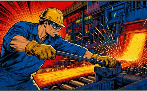 Pop-Art-Comic mit Stahlarbeiter symbolisiert dynamisch Steel Dynamics Inc., ISIN US8581191009, Branche Stahl - Foto: THN