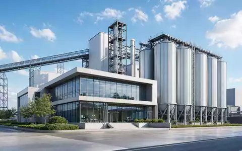 Südzucker AG (DE0007297004) illustriert als Architektur-Render eine moderne Zuckerraffinerie mit Silos und Verwaltungsgebäude - Foto: THN