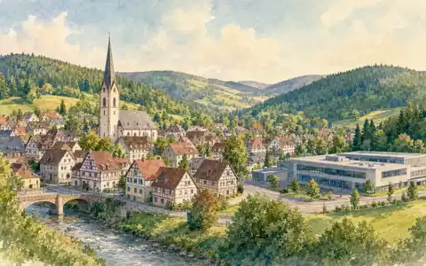 Stratec SE (DE000STRA555) hat ihren Sitz in Birkenfeld, hier als stimmungsvolles Aquarell der Kleinstadt dargestellt - Foto: THN
