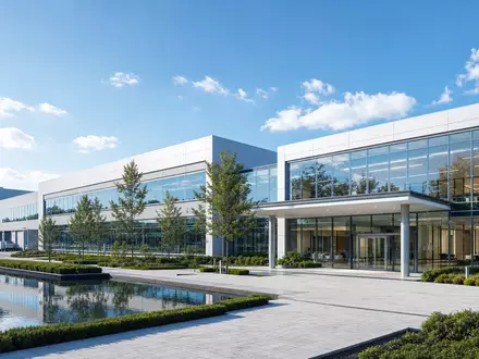 Stratec SE (DE000STRA555) betreibt moderne Produktionsstätten, visualisiert als architektonisches Rendering eines Firmensitzes - Foto: THN